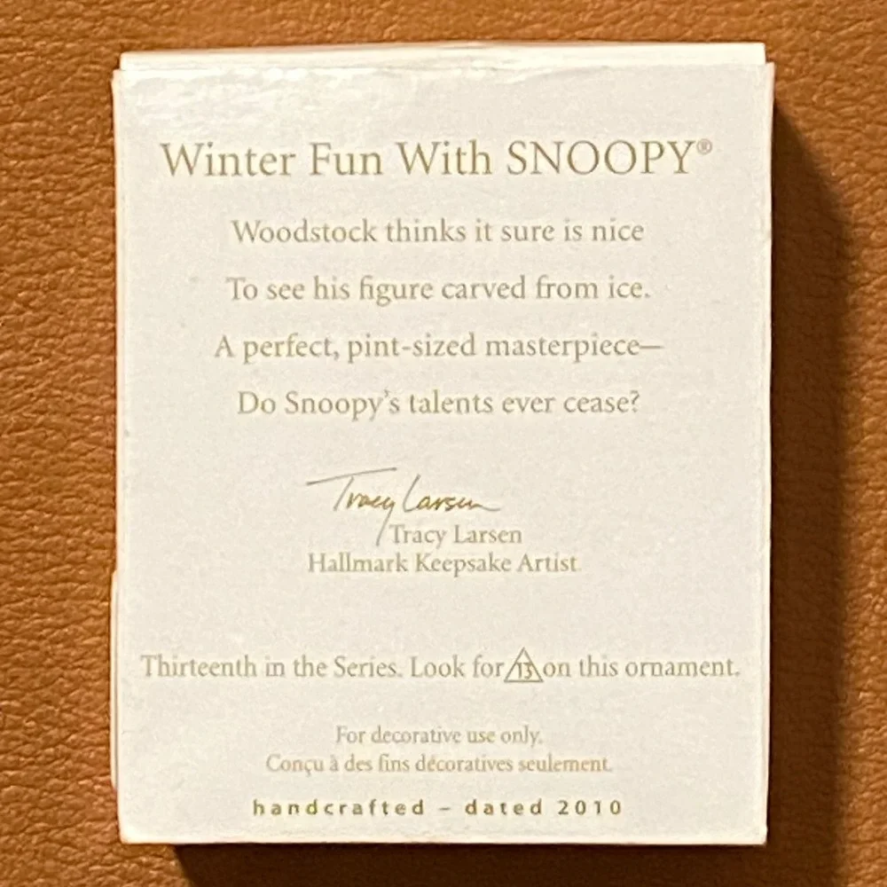 Hallmark Keepsake Snoopy Woodstock Ice Sculpture Ornament 2010 Miniature Series